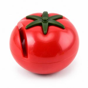 Tomato-Shaped Ceramic Knife Sharpener with Non-Slip Base - Red