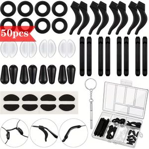 50pcs Glasses Anti Sip Set Nose Support Ear Grips Screwdriver Set,Repair Eyeglasses Retainers Kit
