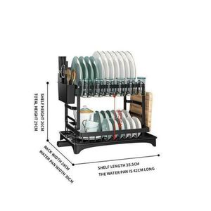 2-Tier Kitchen Dish Drying Rack with Cup Holder & Utensil Organizer – Black