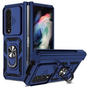 Baseus Shockproof Phone Case, Compatible With Galaxy Z Fold 4 Phone, With Slide Window Lens Protection with Magnetic Stand Ring - Blue 