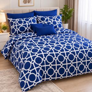Life Navy Blue & White Bedsheet Set – 3 Pieces
