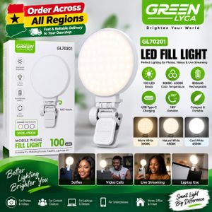 Gre LED Fill Light – 100 LED Clip-On Phone Light – 3000K–6500K – 800mAh
