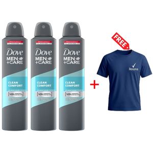 Dove Spray 250ml Clean Comfort (Pack Of 3) + T-Shirt Free