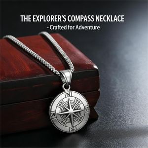 ASCENT Silver Compass Pendant Fashion Stylish Necklace for Men and Women Chain
