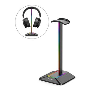RGB Light Headphone Stand with USB + Type-C Expansion Hub Gaming Headset Holder Display Rack (W11.35 x D10.8 x H24.2)cm / (W4.5 x D4.3 x H9.5)inch - Black