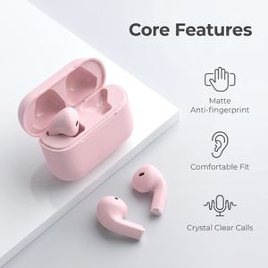 General Wireless Semi In-Ear Bluetooth Earbuds, Matte Pink Portable Mini Headphones with Charging Case, Clear Call Earphones for Work Study Sports Daily Use
