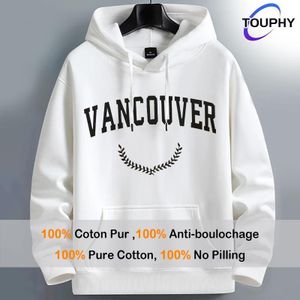 TOUPHY Men's Hoodies Long Sleeve Sweatshirts T-Shirt With Kangaroo Pocket-White