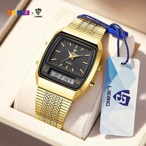 Liebig L1030 New Fashion Casual Watch Men Digital Dual Time Week Gold Sport 3bar Waterproof Quartz Wristwatches Clock relogio masculino 