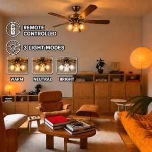 SUMMER WIND 48-Inch 5 Long Blades Ceiling Fan with LED Light & Remote – Modern Silent Ceiling Fan for Home & Bedroom – Free Install (Accra)