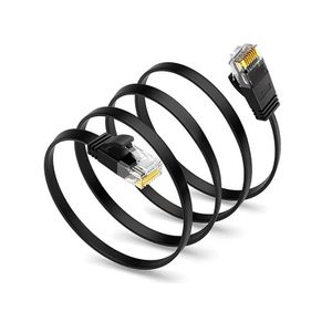 Ethernet Cable CAT6E- Flat Cable Gold Plated Connectors RJ45 2m / LAN Network Internet Patch Cord / 2M Length,Cat6 Lan Network Ethernet Cable 2 Meters– Braided LAN Cord, 1Gbps High-Speed Network Cable for Router, PC, PS4, Gaming & Smart TV  (Black)