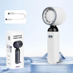 Lcd Rechargeable High Speed Handheld Fan With 3000mah Super Long Battery Life and LED Digital Display_ White