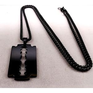 Trendy Matte Black Stainless Steel Razor Blade Pendant Necklace for Men