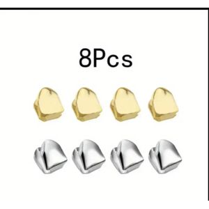 8pcs × Smooth Gold Tooth Grills Halloween Hip-Hop Dental Grills, Exquisite Single Teeth Grills, Fashionable Additions for Both Men & Women - Teeth Decoration  - Gold+Silver