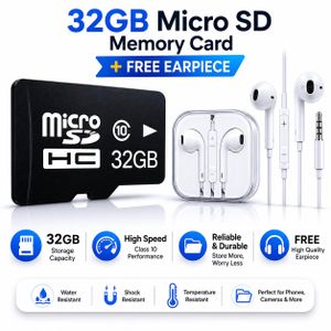 Micro 32GB SD Memory Card Class 10 High-Speed TF Card + Free Earpiece – Black