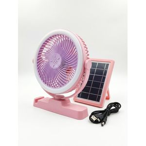 2-in-1 Rechargeable Mini Fan with Ring Light & Dedicated Solar Panel - Multi