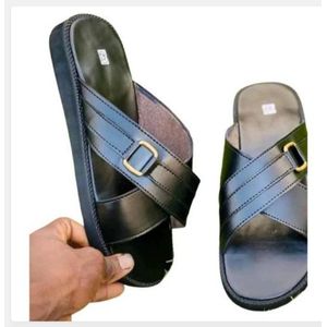 Fashion Men Cross Leather Slippers Men -Black 