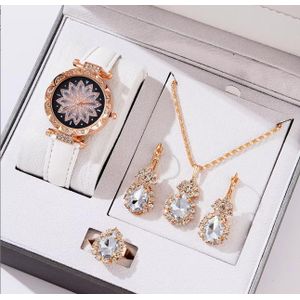 Luxury Women’s Watch & Jewelry Set – Necklace, Earings, Ring  & Watch - White