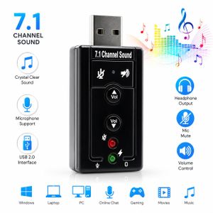 7.1 USB Sound Card Adapter External Audio Converter With Mic & Volume Control - Black