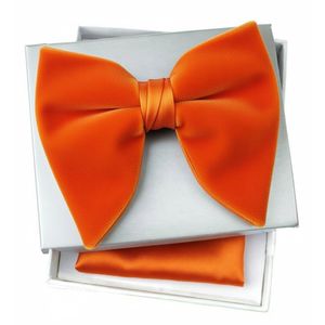 Men's Premium Orange Suede Oversized Bow Tie & Pocket Square Set – Formal Wedding & Gala Tuxedo Accessory Set with Presentation Box