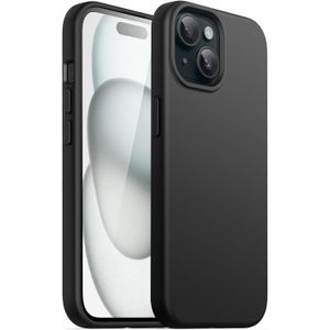 iPhone 15 Plus Case, Liquid Silicone Phone Case, Full Body Protective Cover, Shockproof Cover with Microfiber Lining (Black)