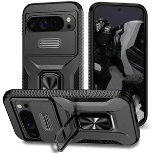 Google Pixel  9/ 9 Pro XL / 10 / 10 Pro XL/ 11 Pro XL High Quality Case,  Slide Window Lens Protection with Magnetic Stand Ring (Type2) - Black 