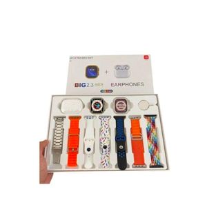 10 in 1 Set i20 Ultra MAX Suit SmartWatch + Earbud + Transparent Watch Screen Guard + 7 Straps - Silver Colour