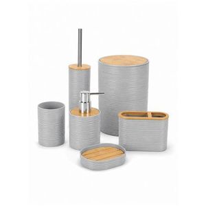 6Pcs Bathroom Accessories Set with Trash Can, Soap Dispenser, Toothbrush Holder, Tumbler, Soap Dish & Toilet Brush - Grey