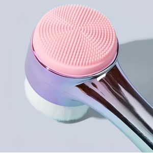 Double-Sided Facial Cleansing Brush – Deep Cleaning Face Brush with Gradient Gold Metallic Handle