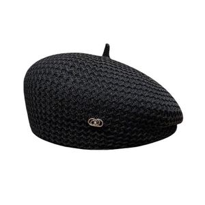 Women's Beret Hat Hollow Design Painter's Hat Japanese Style - Black 