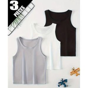 3-Pack Boys Kids Cotton Singlet (13-14yrs) - White/Black/Grey