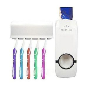 Toothpaste Dispenser + 5 Slot Tooth Brush Holder - White