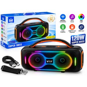 WUF W5 RGB 120W Super Bass Wireless Bluetooth Speaker – Portable Hi-Fi Speaker with RGB Lights & USB/TF Playback - BLACK