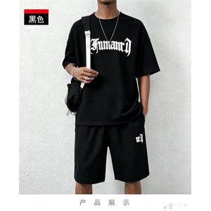Men's 2-in-1 Black Waffle-Weave T-Shirt and Shorts Set—Relaxed Fit, Sizes L–XXXL