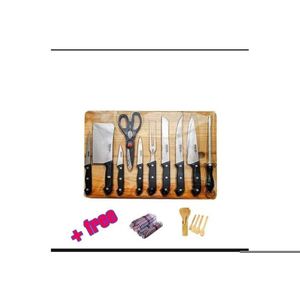 11 Pieces Knife Set With Wooden Chopping Board+ Napkins + Wooden Spoon Set