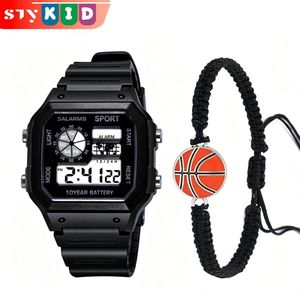 STY Children's Watch & Basketball Bracelet Set Kids Electronic Watch Woven Bracelet