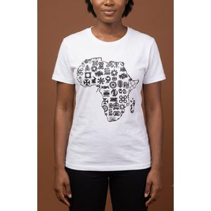 Africa Map Adinkra Symbols T-Shirt – Round Neck Short Sleeve Tee - Female (White)