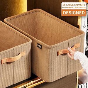 General Premium Fabric Clothing Storage Box (2-Piece Set) - Stackable Closet Shelf Organizers, Large Collapsible Toy & Clothes Bin Containers for Wardrobe, Bedroom, Cupboard