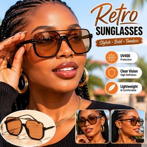 Black Frame Brown Lens Double Bridge Sunglasses, Retro Semi-Rimless Large Pilot Sun Glasses for Men/Women
