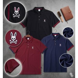Men's 3-Piece Polo Shirt Set - Navy Blue, Wine Red & Black - Smart Casual Short-Sleeve