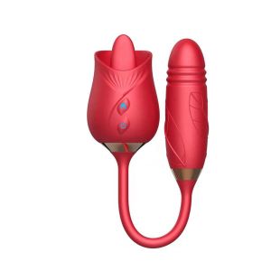 Homarom Extendable G-spot Vibrator Dual-Ended Tongue-Licking, Jerking, Vibrating Magic Wand for Women Rose Toy Masturbators Sex Toys