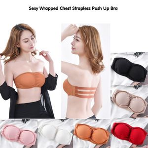 Women's invisible strapless bra, wrapped tube top, sexy underwear, lingerie, short tank tops-Red