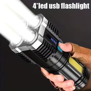 1pc Strong Portable Outdoor Flashlight | Rechargeable, Multi-Mode Emergency Light with COB Side Light, USB Charging, High Power LED, Spot Beam, Includes Batteries