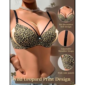 E5 Underwear Women's Leopard Print Push-Up Bra – Padded Underwire Bra Comfortable Full Support Lingerie Bow Design Fitted Lady's Cover - 2pcs Mixed Color 