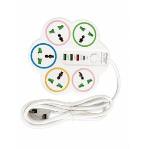 Skull Multiple Outlets 5 Outlets Power Strip Surge Protector 2500W Multi Plug Outlet with 3 Usb on Off Botton and a type C charge slot  2 meter cord  White colored 