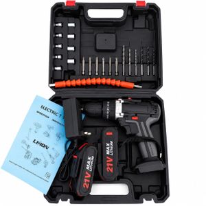 Lishion 21V Cordless Drill Set – Rechargeable Power Drill with 2 Lithium Batteries & Flexible Shaft Extension