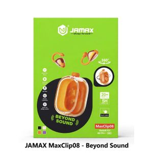 Jamax MaxClip08 – Beyond Sound Bluetooth V5.4 JM47 Sport Wireless Ear Clip Headphones, Bluetooth Open-Ear Wireless Earbuds with 360° Rotating Semi-Transparent Charging Case, Built-in Mic & AAC Audio for Sports, Running & Daily Use - Orange