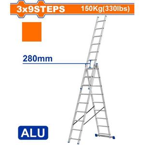 WADFOW WLD6H39 3 Section Extension Ladder - Silver