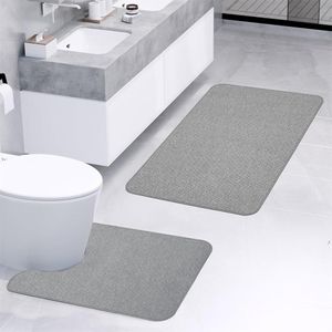 EiFESS 2Pcs Sets Flax Bath Mats Dry Fast Bathroom Soft Rugs Machine Washable Mat light grey
