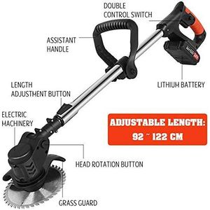 Weed Eater Cordless Brush Cutter Lithium Battery Mower with 3 Kinds of Blades Adjustable Head for Garden Grass - Black