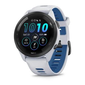 Garmin  Forerunner 265 Black Bezel with Whitestone Case and Whitestone/Tidal Blue Silicone Band